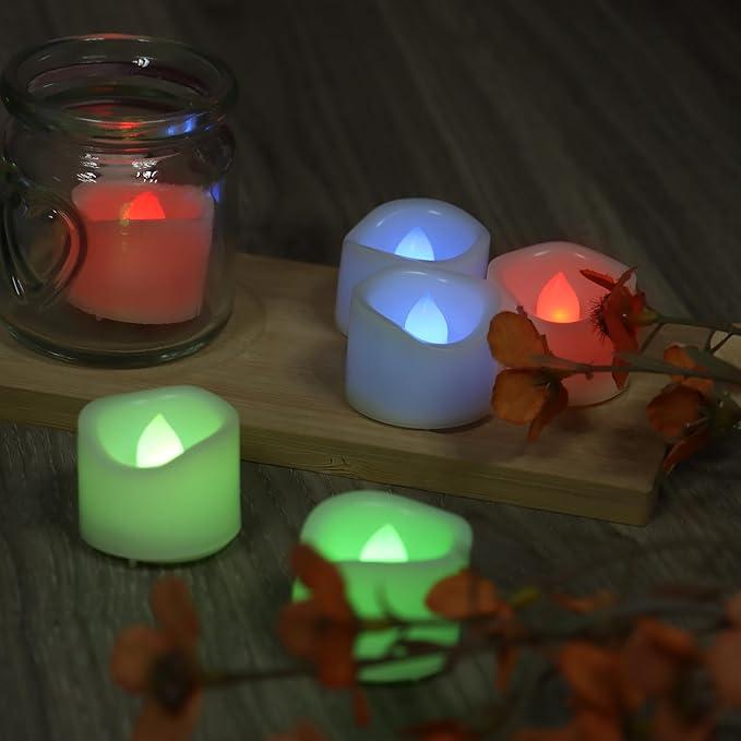 CANDLE CHOICE Color Changing Battery Operated Flameless Tea Lights Bright Flickering LED Tealight Votive Candles Wedding Party Table Centerpieces Halloween Christmas Decorations Batteries Incl 24 Pack-VerdiqueGarden