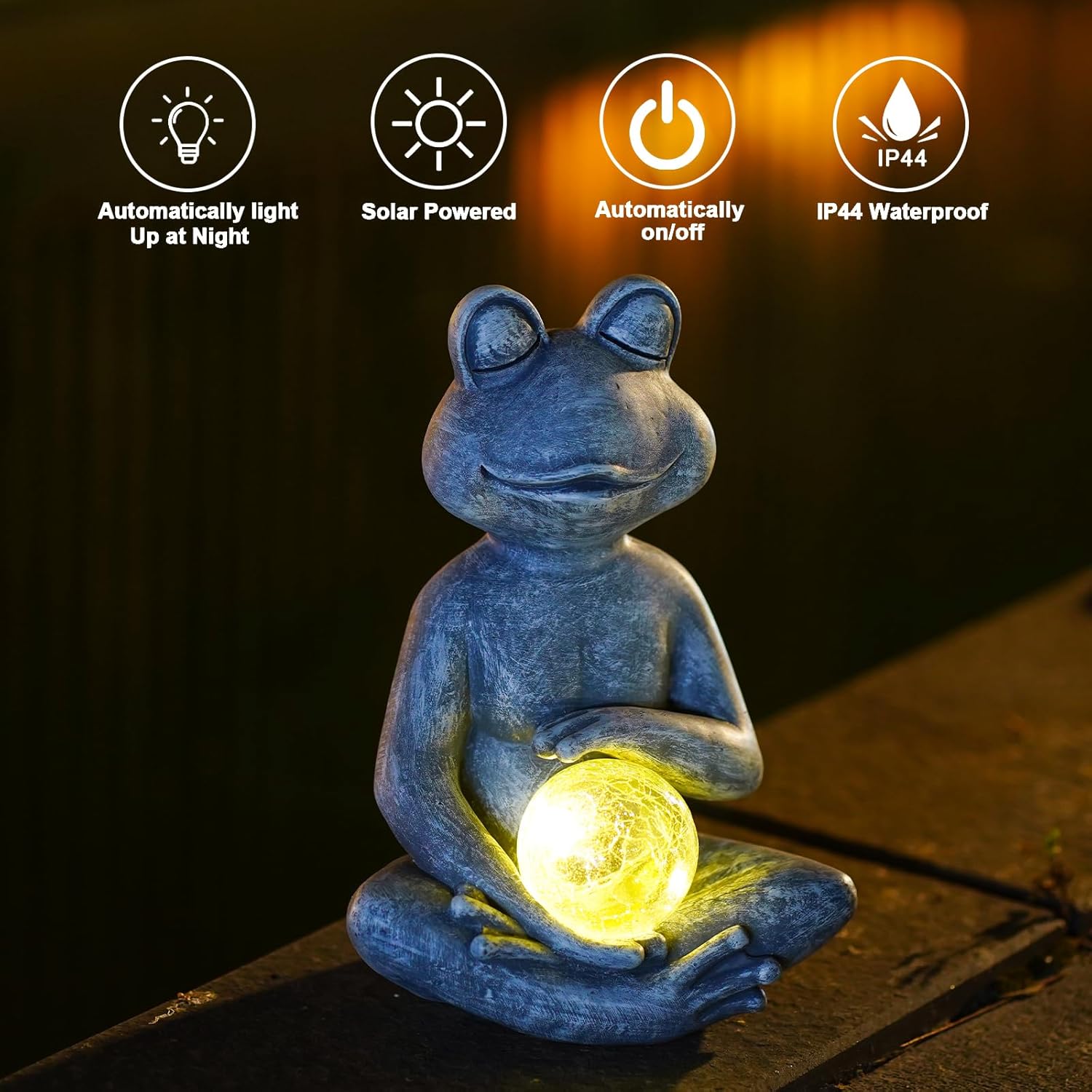 Goodeco Frog Statue with Solar Gazing Ball Lights - Zen Garden Statue for Outdoor Decor, Frog Gifts for Women & Moms, Housewarming Gifts-VerdiqueGarden