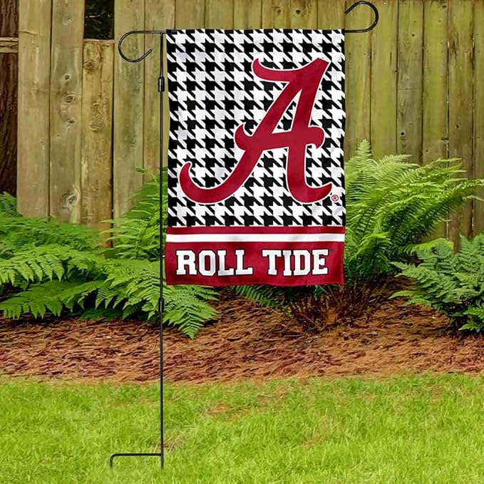 College Flags & Banners Co. Alabama Crimson Tide Houndstooth Pattern Garden Banner Flag with Stand Pole Holder-VerdiqueGarden