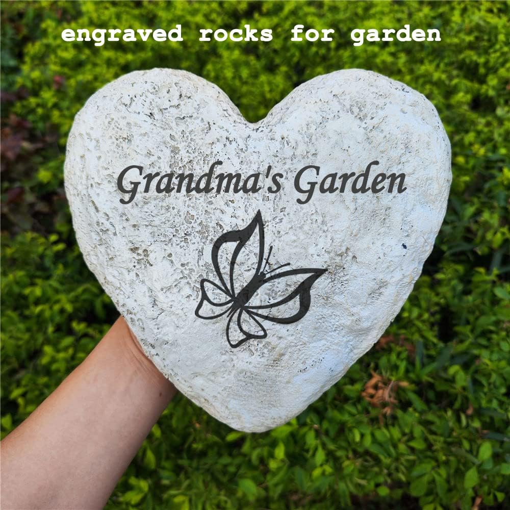 Personalized Decorative Garden Stones Engraved with Any Message and Pattern, Heart Shaped Grave Memorial Rocks Welcome Stones for Garden Gifts Memorial Gifts, 8.6" x 8.6"-VerdiqueGarden