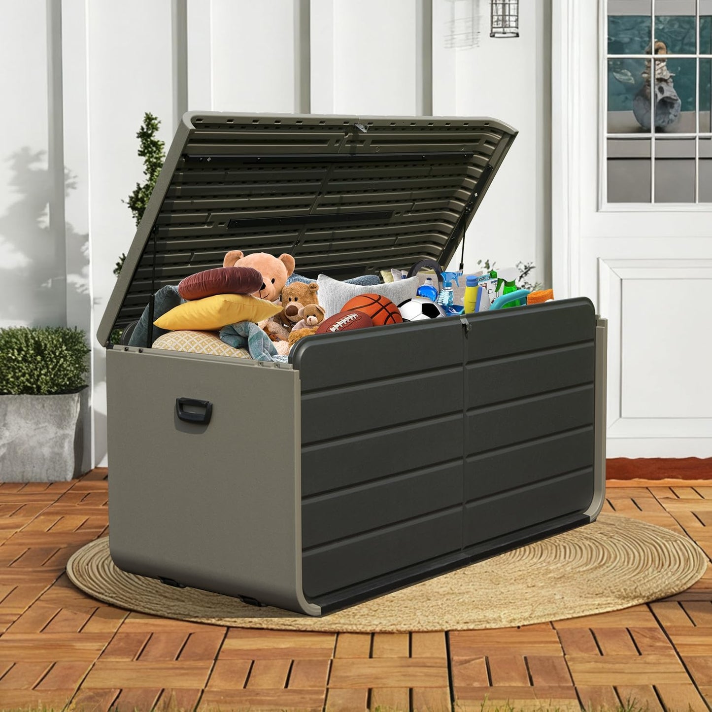 Domi 160 Gallon Outdoor Storage Box – Waterproof, UV-Resistant Deck Box with Lockable Lid for Patio Furniture, Garden Tools, Delivery Packages (Large Resin Storage Bin）-VerdiqueGarden