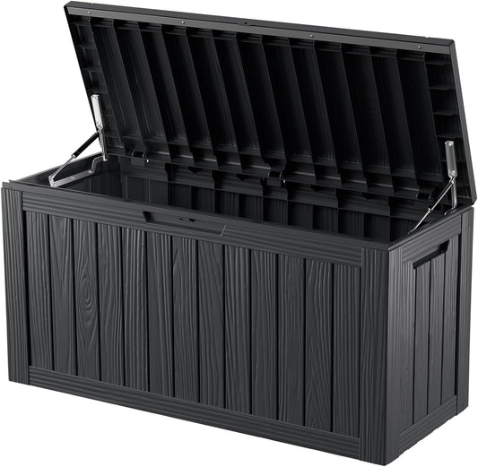 80GAL Black Outdoor Deck Box with Lockable Lid – Waterproof, SGS - Certified UV Resistance, Spacious Storage for Patio Cushions, Pool Accessories & Gardening Supplies, Easy Assembly-VerdiqueGarden