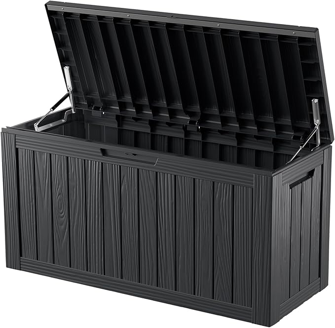 80 Gallon Outdoor Storage Box Waterproof Lockable Resin Deck Box Large, Patio Storage Bin for Pool Accessories Cushion Furniture, Garden Tools, UV-Resistant Outside Delivery Black-VerdiqueGarden