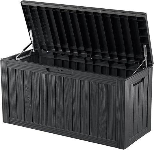 80 Gallon Outdoor Storage Box Waterproof Lockable Resin Deck Box Large, Patio Storage Bin for Pool Accessories Cushion Furniture, Garden Tools, UV-Resistant Outside Delivery Black-VerdiqueGarden