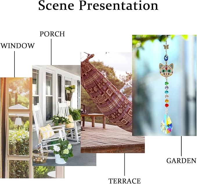 Crystal Rhinestones Suncatcher Cat Face Shaped with Butterfly Window Hang Pendant, Rainbow Crystal Colorful Prisms Ornament Gift Christmas Tree Decoration-VerdiqueGarden