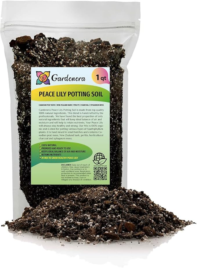 Gardenera's Expert Blend for Peace Lilies: Canadian Peat Moss, New Zealand Bark, Perlite, Bamboo Charcoal Ideal for Indoor Plants - [1-Quart Bag]-VerdiqueGarden