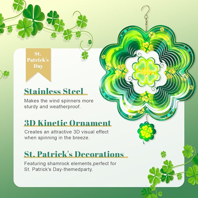 St Patricks Day Metal Wind Spinners St. Patrick's Hanging Gifts for Women Mom Grandma,12inch Wind Spinner for Home Party Ornament Spring Outdoor & Indoor Decorations-VerdiqueGarden