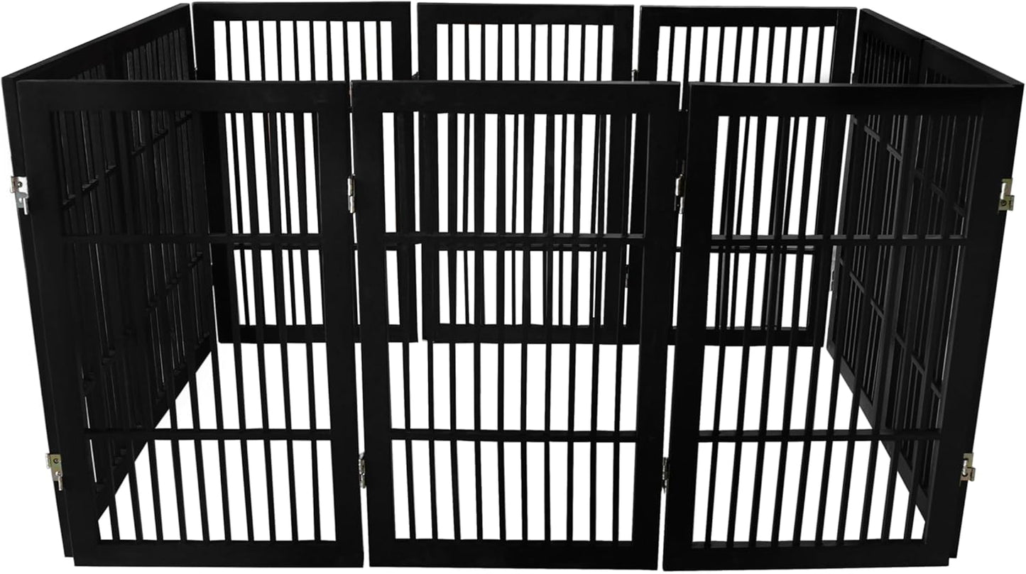 Pet Dog Gate Strong and Durable Freestanding Folding Acacia Hardwood Portable Wooden Fence Indoors or Outdoors by Urnporium (Black Pet Gate, 10 Panel 30" Tall)-VerdiqueGarden