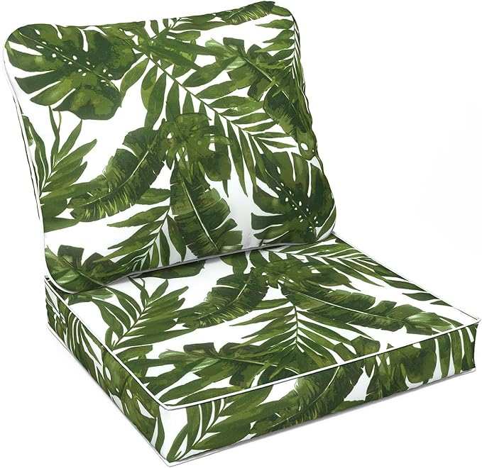 LVTXIII Outdoor/Indoor Deep Seat Cushion Patio Seat and Back Cushion Set All-Weather Replacement Chair Cushion for Chairs Sofa and Coach, 24"x24"x4", Palms Green-VerdiqueGarden