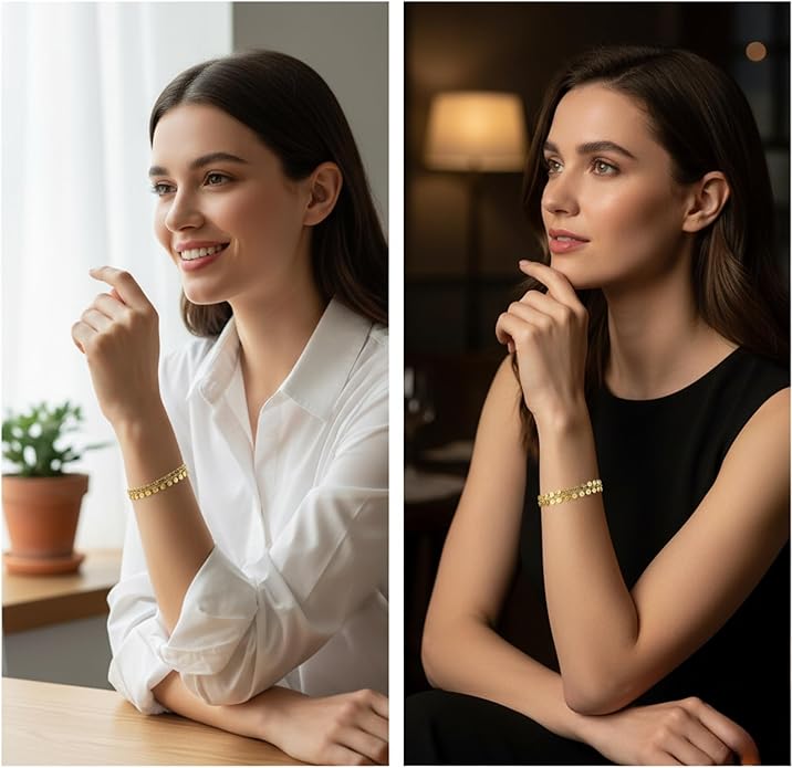 Solza 2 Layer Gold Plated Bracelet – Stainless Steel Adjustable Layered Chain with 3mm Beads, 18K Gold Plated Non Tarnish Jewelry for Women, Elegant Beaded Bracelet Stack for Everyday Wear