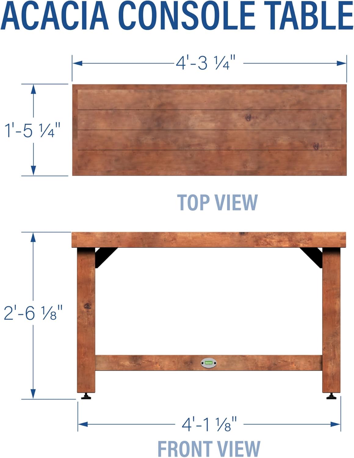 Backyard Discovery 48" Acacia Wood Farmhouse Narrow Console Table with Lower Slat Storage Shelf, Water-Resistant Design for Patio, Deck, Entryway, Living Room, Sofa Table, Indoor or Outdoor Use-VerdiqueGarden