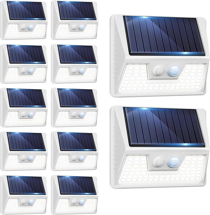 12 Pack Solar Lights Outdoor Motion Sensor, Waterproof Fence Lights with 3 Lighting Mode, Cool White LED Security Deck Lights for Outside Wall Yard Steps Stairs Garden - White-VerdiqueGarden