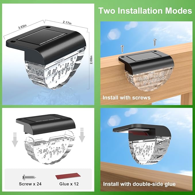 12 Pack Solar Deck Lights Outdoor, Solar Step Lights Waterproof for Outside, Yard, Patio, Garden, Pool, Railing, Stairs, Fence (Warm White)-VerdiqueGarden