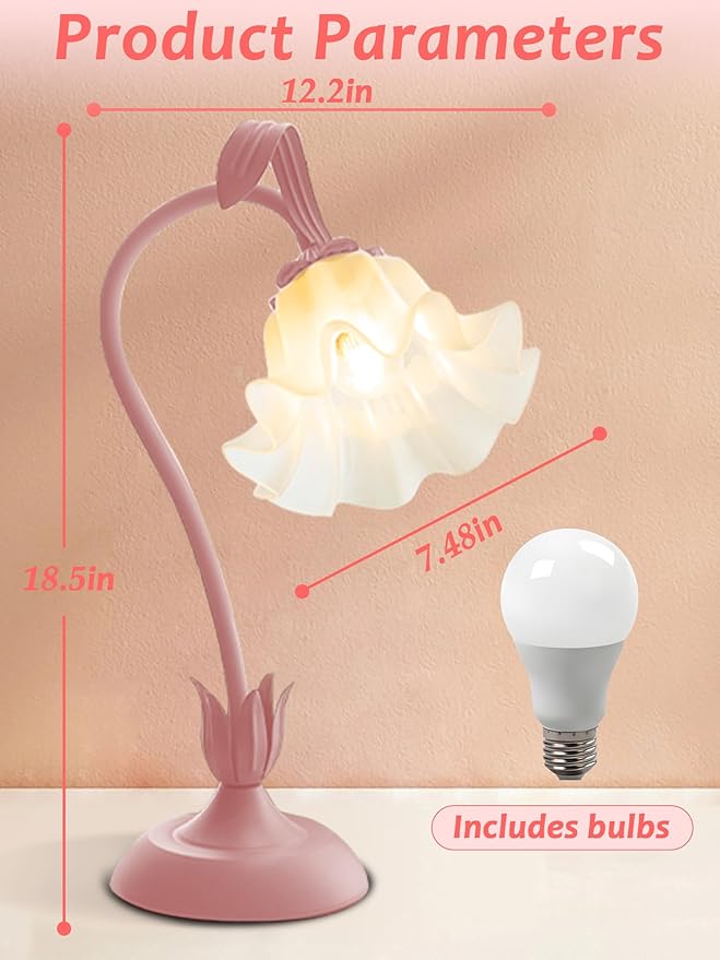 Flower Table Lamp,LED Reading Light Bedside Vintage Flower Night Light,3 Colors Modes Kawaii Bedside Lamps Decor,Living Room Bedroom Room Lighting Table Lamps Home Decoration (Pink)-VerdiqueGarden