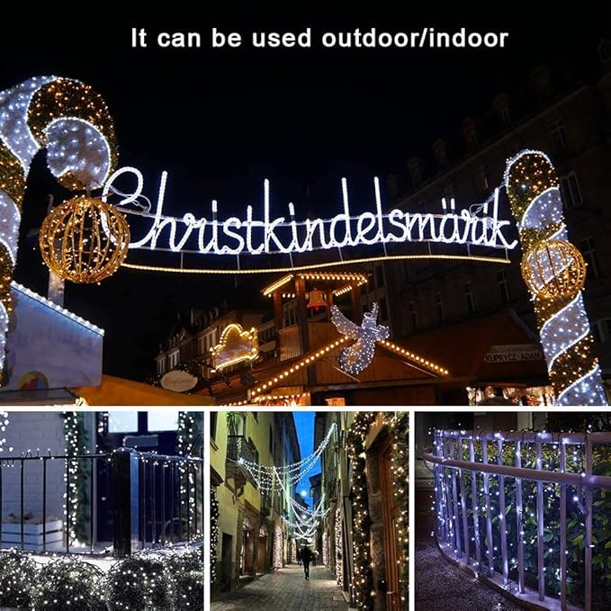 weillsnow White Christmas Fairy Lights Plug in, 200 LED 66FT Waterproof Christmas String Lights, 8 Modes with Memory for Outdoor Indoor Wedding Garden Christmas Decorations (66FT, White)-VerdiqueGarden