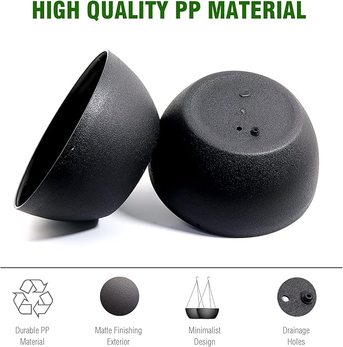 10 inch Hanging Planters for Outdoor Indoor Plants with Drainage Holes and Chain, 2 Pack Round Hanging Flower Pots for Garden Home Porch Decor, Black-VerdiqueGarden