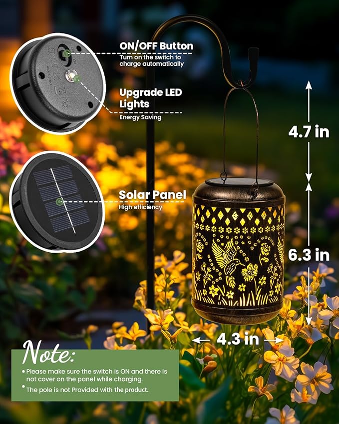 Solar Lanterns Outdoor Hanging Waterproof,Hummingbird Garden Decor Gifts for Women Mom, Solar Lights Metal Fall Decoration Outside for Yard, Patio,Garden,Backyard,Porch-VerdiqueGarden
