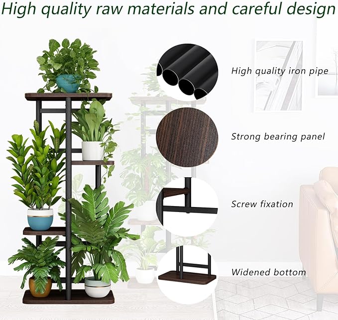 LINZINAR Plant Stand 4 Tier 5 Potted Indoor Plant Shelf Multiple Stands for Garden Corner Balcony Living Room-VerdiqueGarden