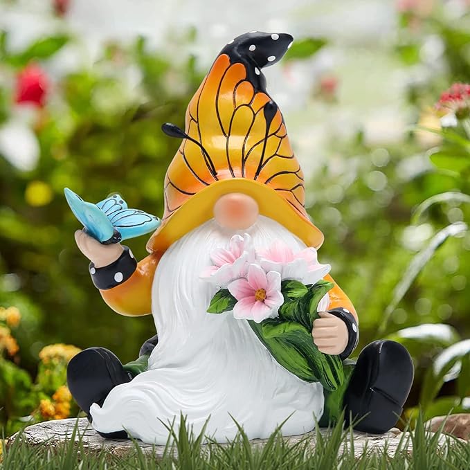 Hodao Spring Butterfly Gnomes Decorations Butterfly Gnomes Ornaments Scandinavian Tomte Elf Decor Summer Butterfly Gnomes Figurines for Outdoor Garden Decor Birthday Gifts for Mom, Women, Grandma-VerdiqueGarden