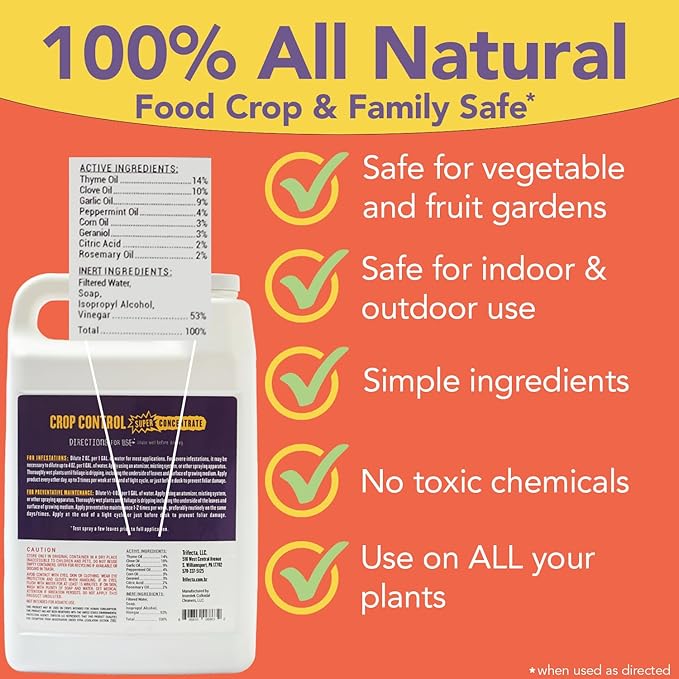 Trifecta Crop Control Super Concentrate All-in-One Natural Pesticide, Fungicide, Miticide, Insecticide, Help Defeat Spider Mites, Powdery Mildew, Botrytis, Mold, and More on Plants - Gallon-VerdiqueGarden