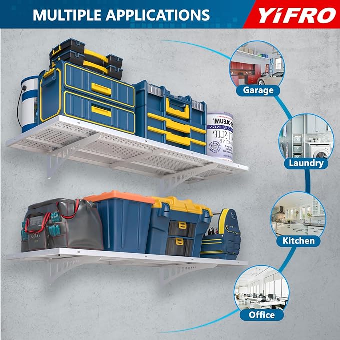 4-Pack 1.5x4ft Heavy Duty Garage Wall Shelving, 1000 lbs Load Capacity, Garage Storage Rack with Hooks, White-VerdiqueGarden