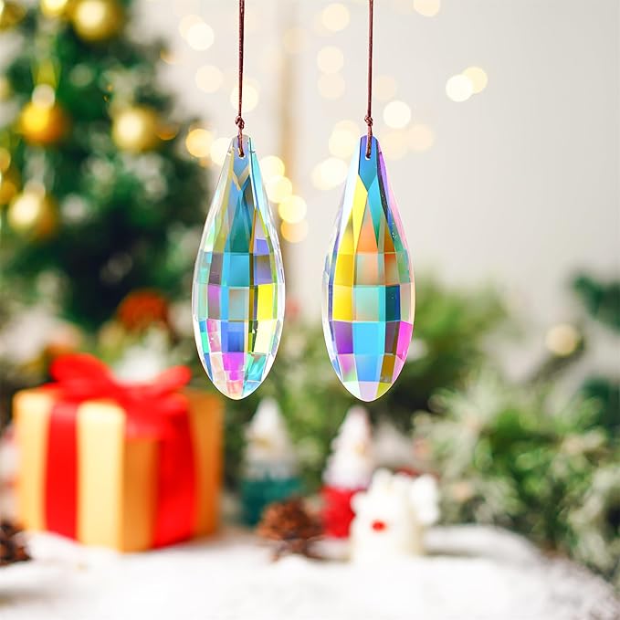 HDCRYSTALGIFTS Pack 2,120mm Colorful Crystal Suncatchers Prisms Hanging Ornaments for Window Rainbow Maker Crystal Prisms Pendant Home Garden Decoration-VerdiqueGarden