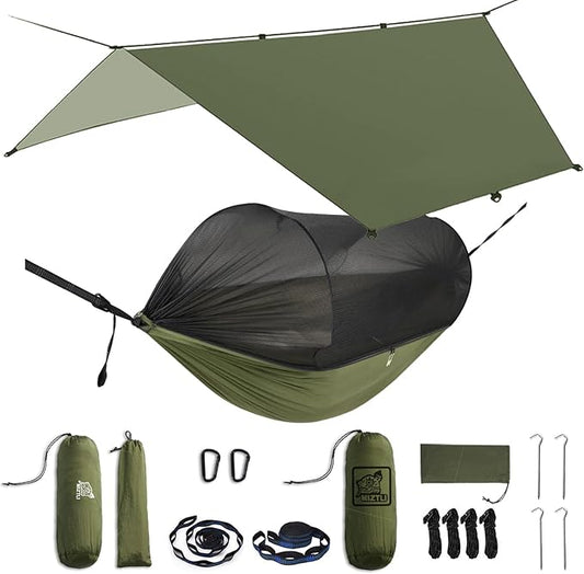 Miztli Camping Hammock -Portable Hammock w/Spacious Net & Tree Straps w/Adjustable Loops, Double and Single Hammock for Outdoor, Indoor, Hiking and Travel-VerdiqueGarden