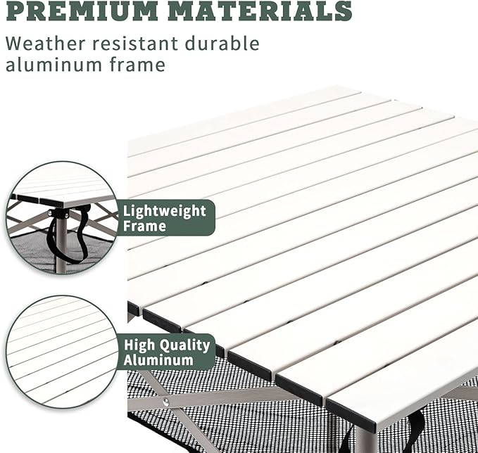SUNNYFEEL Outdoor Folding Table | Lightweight Compact Aluminum Camping Table, Roll Up Top 4 People Portable Camp Square Tables with Carry Bag for Picnic/Cooking/Beach/Travel/BBQ-VerdiqueGarden