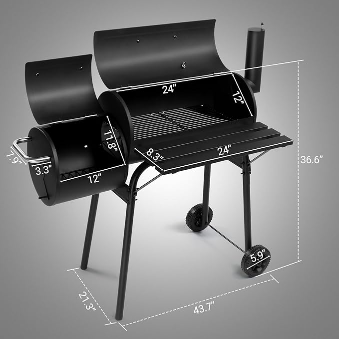 Outvita Outdoor BBQ Charcoal Grill, Portable Camping Grill for 6-10 People with Offset Smoker & Wheels for Patio Backyard Picnic-VerdiqueGarden