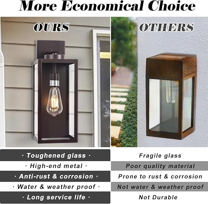 Oil-Rubbed Bronze Outdoor Wall Light Fixture, Large 16" ORB Exterior Wall Lantern, Farmhouse Porch Sconce Lighting, Modern Wall-Mounted Outside Lights for House, Garage, Patio Lamp-VerdiqueGarden