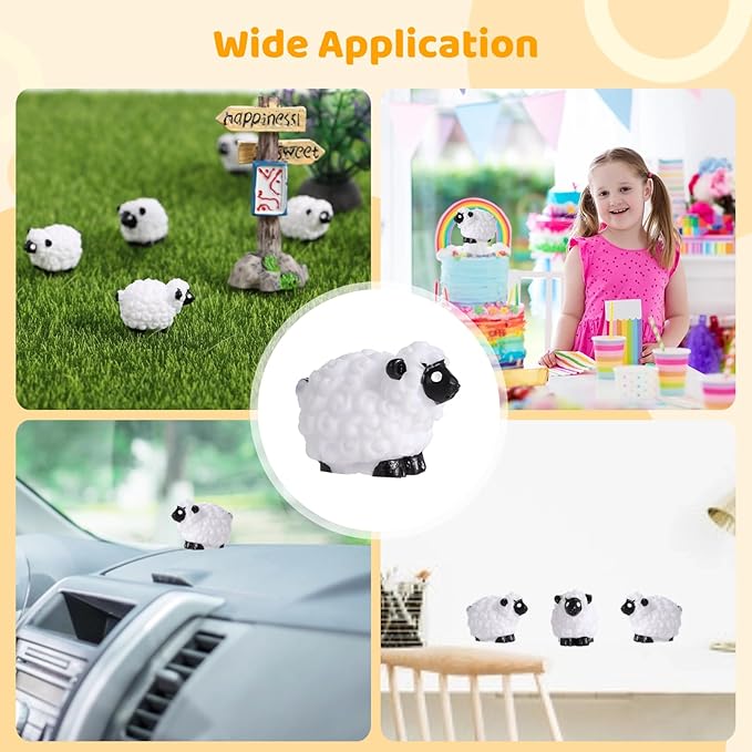 100Pcs Mini White Sheep Figurines, Miniature Resin Sheep Figurines, Mini Cute Resin White Sheep Ornaments, Little Outdoor Moss Landscape Figurines, Tiny Fairy Garden Animal Cake Toppers-VerdiqueGarden
