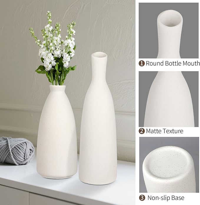 Ceramic Vase Set of 3, Small Flower Vase for Home Decor, Decorative Vases for Pampas Grass & Dried Flowers, Living Room, Bedroom, Bathroom, Shelf Centerpiece Table Decorations-VerdiqueGarden