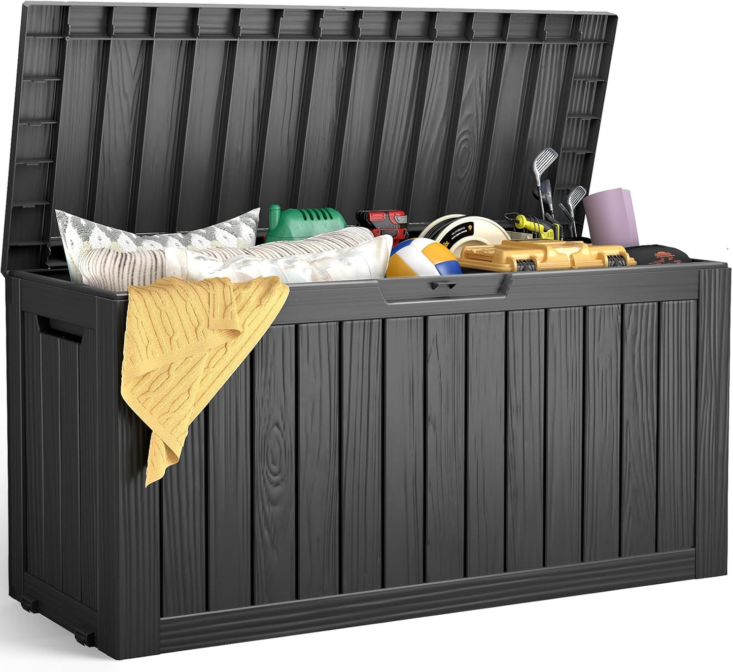 Outdoor Storage Box, 72 Gallon Waterproof Resin Deck Box, Storage Bin for Package Delivery, Patio Furniture Cushion, Garden Tools, Pool Accessories, Weatherproof and UV Resistant, Black-VerdiqueGarden