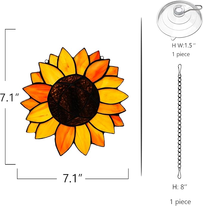 BOXCASA Sunflower Gifts Stained Glass Window Hangings,Sunflower Suncatcher Best Teacher Gifts for Women,Sunflower Decor Suncatcher for Window,Home Decor,Gift for Teacher Mother Grandma-VerdiqueGarden