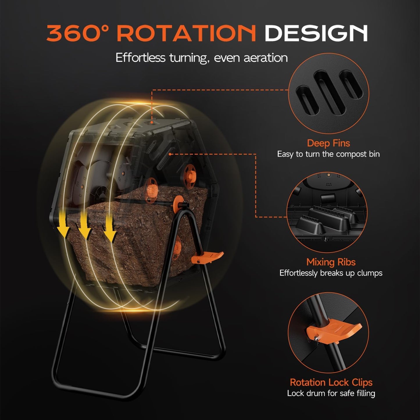 Compost Bin Outdoor 22.5 Gallon, Easy Assemble Composter Tumbler, 360°Rotating Garden Compost Bin for Fast Composting, Tumbling Composter for Outside, Backyard, and Yard-VerdiqueGarden