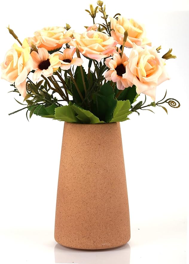 Simple Vase for Flowers Plants, Matte Vases for Modern Table Shelf Home Decor Wedding Boho Decor, 6" H Frosted Elegant Ceramic Vase for Pampas Grass Fluffy Stem Bouquet Lavender Flowers (Brown, 4)-VerdiqueGarden