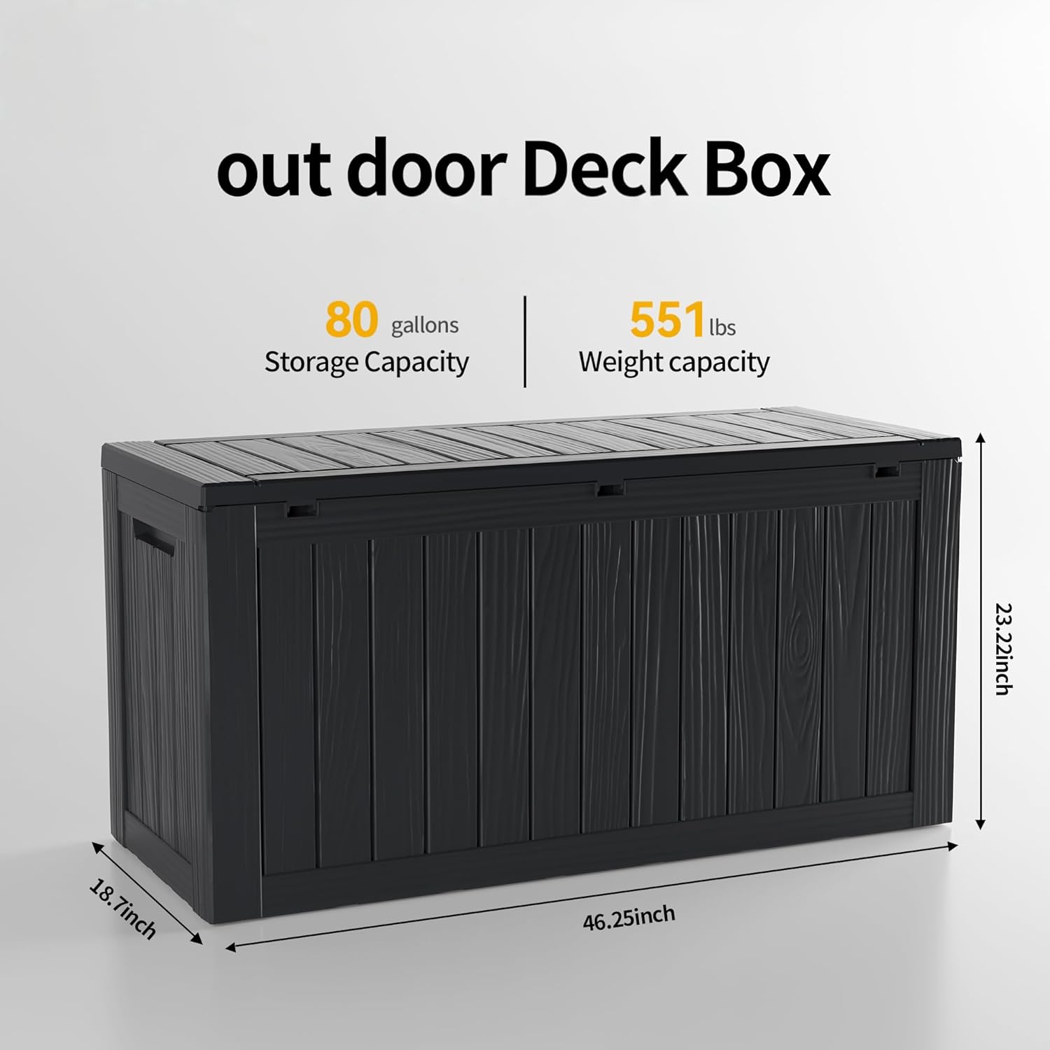 80GAL Black Outdoor Deck Box with Lockable Lid – Waterproof, SGS - Certified UV Resistance, Spacious Storage for Patio Cushions, Pool Accessories & Gardening Supplies, Easy Assembly-VerdiqueGarden