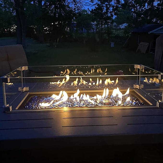 Propane Fire Pit Table,44 Inch 55000 BTU Outdoor Gas Fire Pit Rectangular with Glass Wind Guard for Outside Patio Deck (Gray-Aluminum Top)-VerdiqueGarden