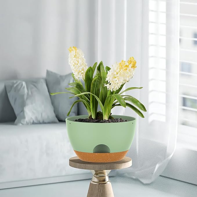 12 Inch Hanging Baskets 2 PC with Chains, Self-Watering Hanging Planters for Indoor Outdoor Plants, Plastic Hanging Flower Pots,Green Brown-VerdiqueGarden