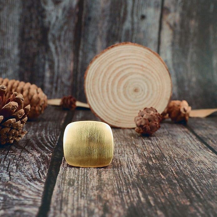 Gold and Silver Rings for Women, Chunky Signet Statement Rings Gold Plated Band Ring Wide Metal Square Rings Cocktail Costume Jewelry