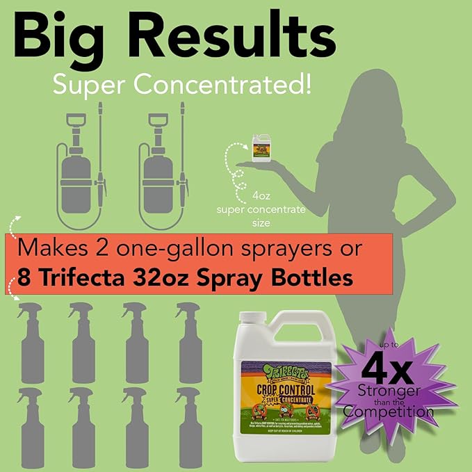 Trifecta Crop Control Super Concentrate All-in-One Natural Pesticide, Fungicide, Miticide, Insecticide, Help Defeat Spider Mites, Powdery Mildew, Botrytis, Mold, and More on Plants 4 OZ-VerdiqueGarden