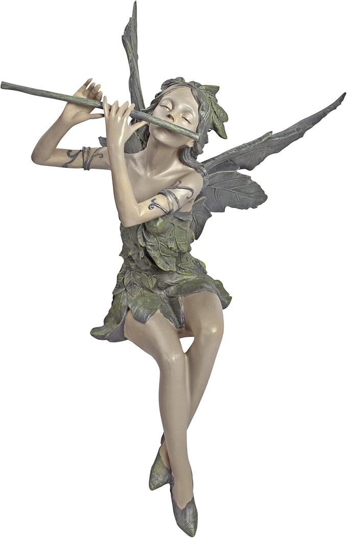 Design Toscano Fairy of the West Wind Shelf Sitting Garden Statue, 19 Inch Tall, Cast Stone Resin, Two Tone Stone Finish-VerdiqueGarden