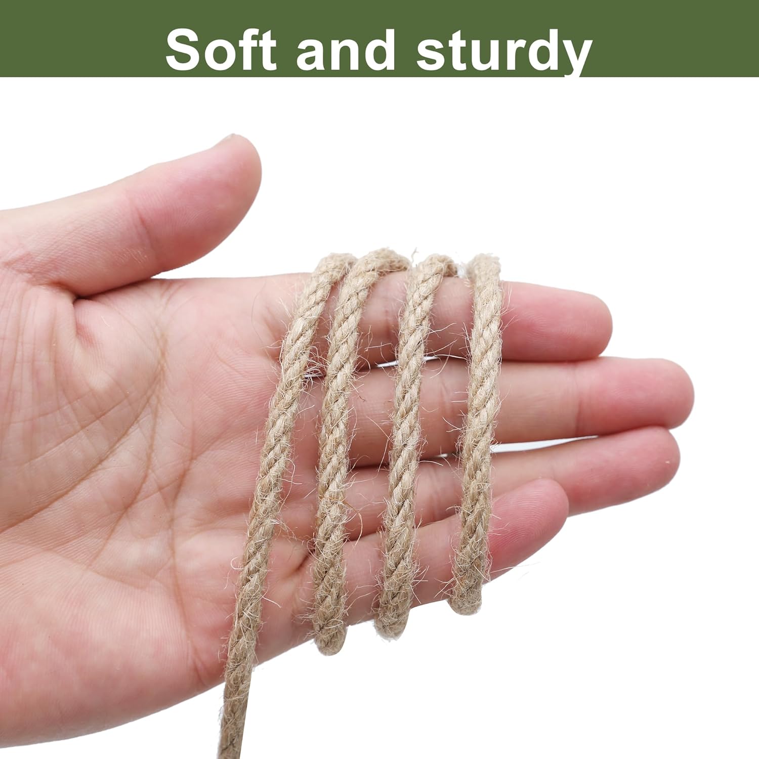 Natural Jute Twine 656ft 6mm,4Ply Twisted Thick Twine Rope Strong Jute String Roll for Crafts Gift Wrapping Gardening Home Decor Bundling Cat Scratching Post-VerdiqueGarden