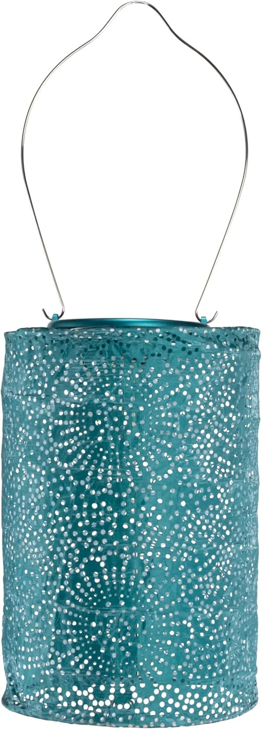 Allsop Soji Stella - Tin Art' Punched Luminaria - Cylinder - 7.5" - Outdoor Solar Latern - Metallic Emerald-VerdiqueGarden