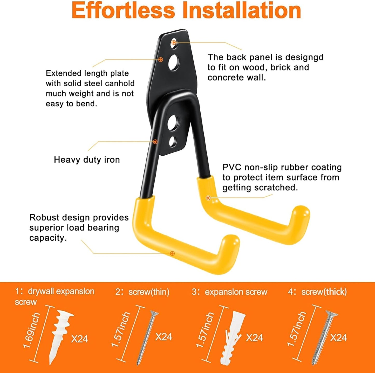 12 Pack Garage Hooks Heavy Duty Utility Steel with Anti-Slip Coating Wall Mount Storage Organizer for Hanging Power and Garden Tools, Ladders, Hose, Bikes, Ropes, Bulk Items, and More-VerdiqueGarden