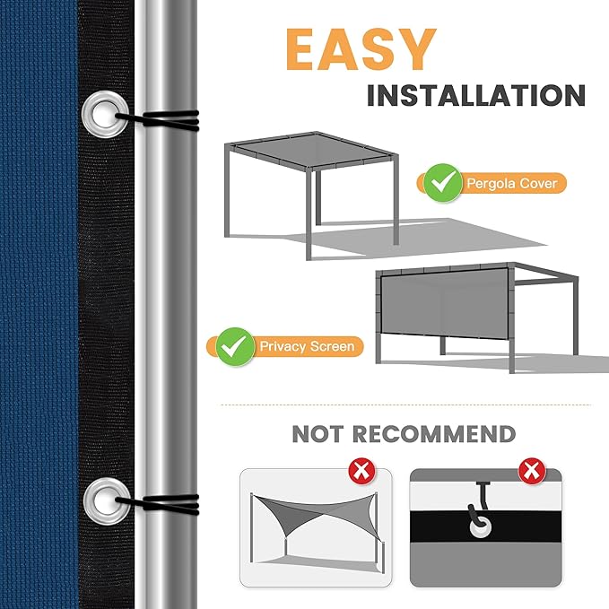 VICLLAX Shade Fabric Sun Shade Cloth with Every 2 FT Grommets for Patio Garden Pergola Cover Canopy 3x19 FT, Dark Blue-VerdiqueGarden
