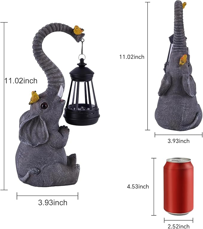 Solar Outdoor Garden Statues Lights, Mom Gifts Birthday Gifts for Women, Lucky Elephant Unique Housewarming Gifts and Yard Decoration, Elephant Figurines with Cute Birds Garden Sculpture Decor-VerdiqueGarden