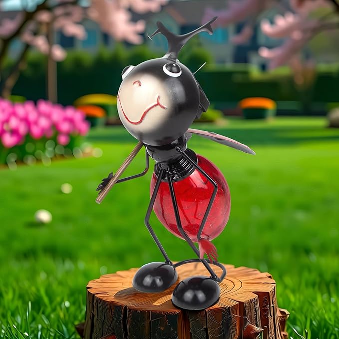 Solar Garden Statue Ladybug Decor,Outdoor Decorative Tabletop Lanterns,Outdoor Ladybug Figurines Decorations for Patio Yard Lawn Ornaments,Birthday Gifts for Mom Women Grandma-VerdiqueGarden