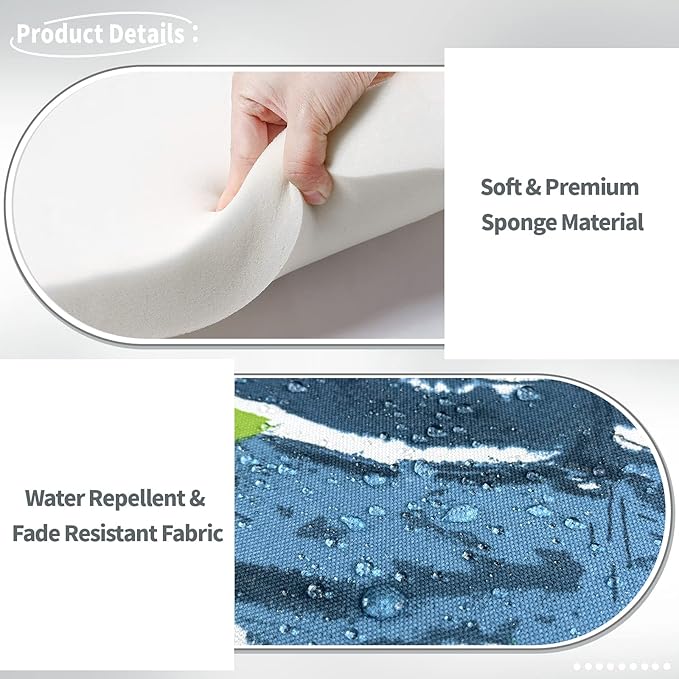 Indoor/Outdoor Chair Cushions 16x17 Inch, Patio Chair Cushions with Ties, All Weather Seat Cushions for Patio Furniture Home Garden Chair Use, Set of 2, Islamorada Blue Green-VerdiqueGarden