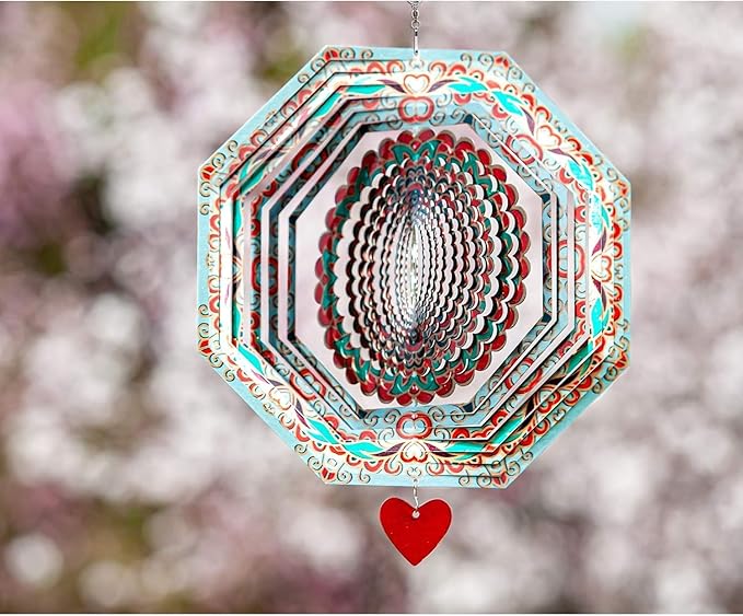 Wind Spinner Mandala Mystique 12 inches – 3D Stainless Steel – Laser Cut Metal Art Geometric Pattern - Hanging Wind Spinner, Kinetic Yard Art Decorations - Indoor/Outdoor Decor-VerdiqueGarden